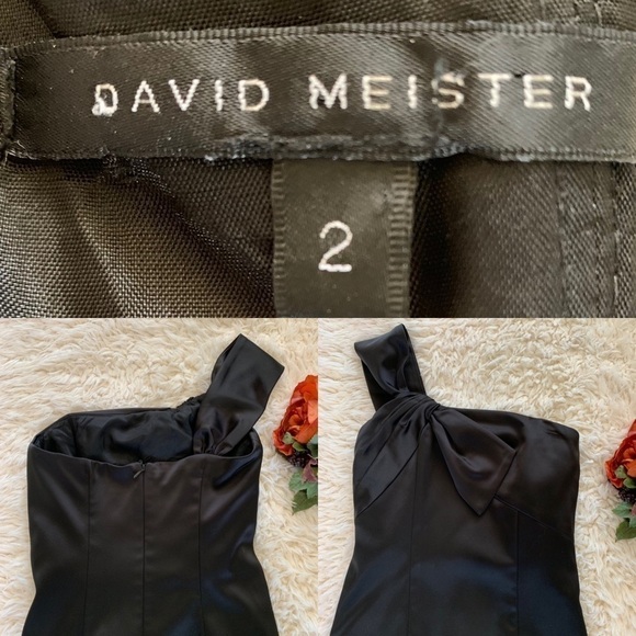 David Meister Satin One Shoulder Knee Length - Picture 6 of 7